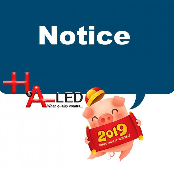 2019 NEW YEAR HOLIDAY NOTICE